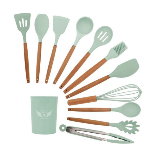 (Green) 11pc Silicone Kitchen Utensils Set