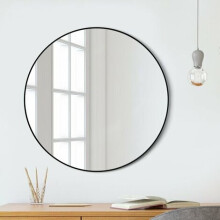 (Black 80CM) Slim Frame Round Mirror