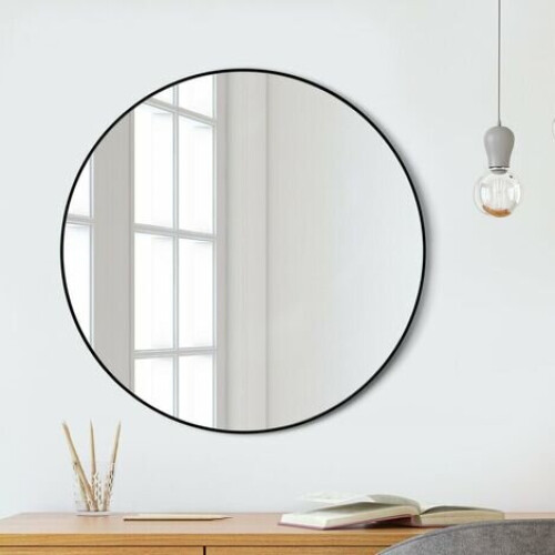 (Black 80CM) Slim Frame Round Mirror