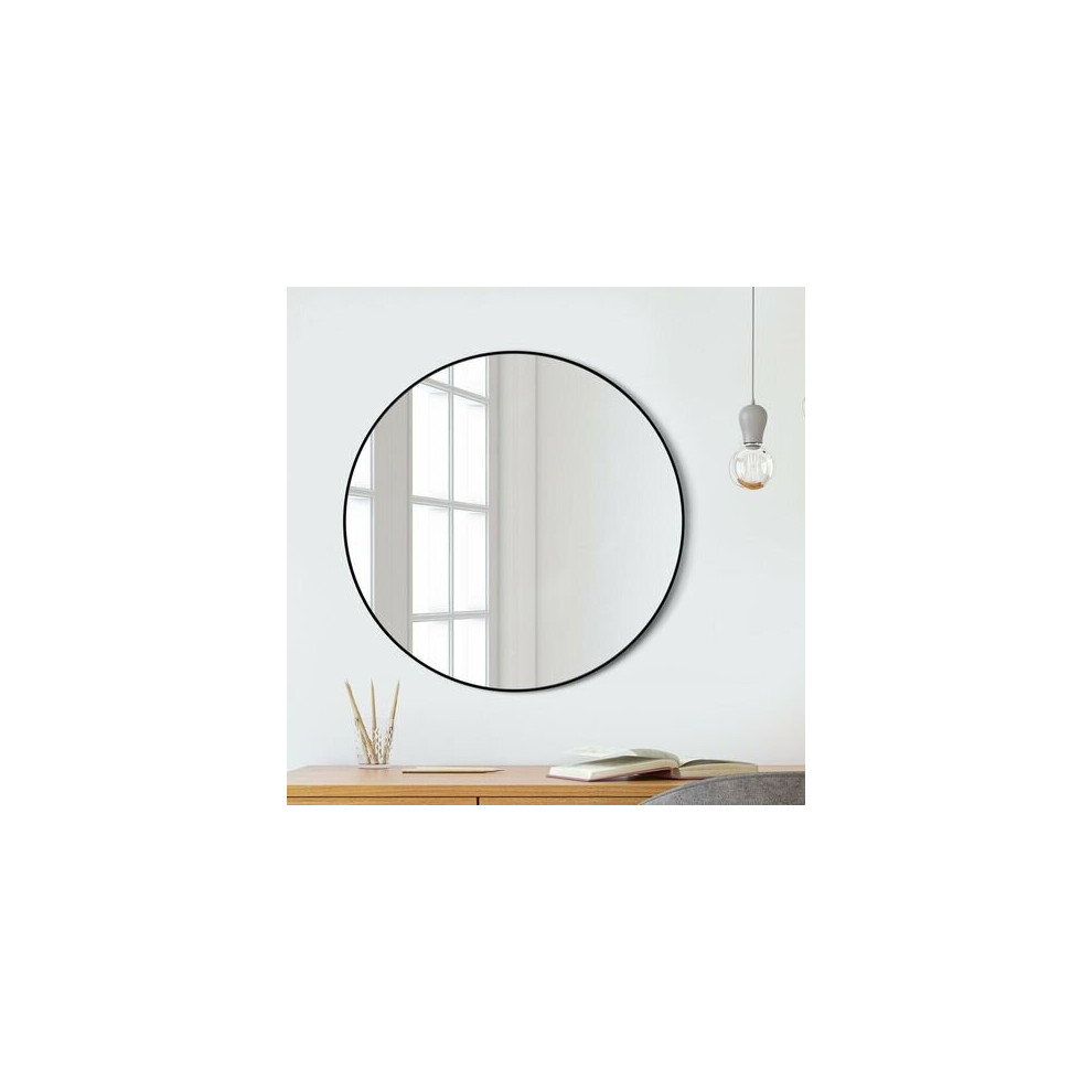 (Black 80CM) Slim Frame Round Mirror