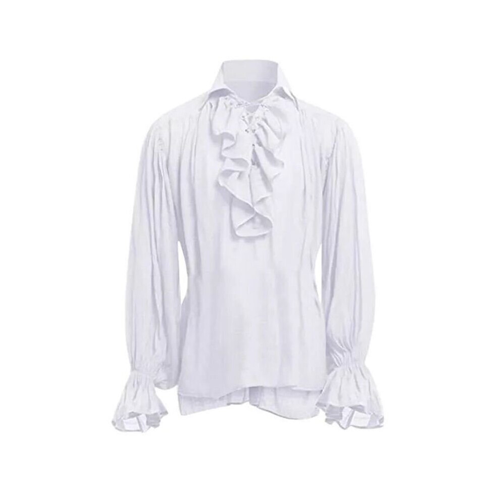 (White(No Belt), 4XL) Men's Medieval Pirate Shirt Vintage Duke Long Sleeve Top