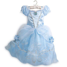(#F Light Blue Cinderella Dress, 100cm/3-4Years) Girl disney princess skirt dress cosplay costume