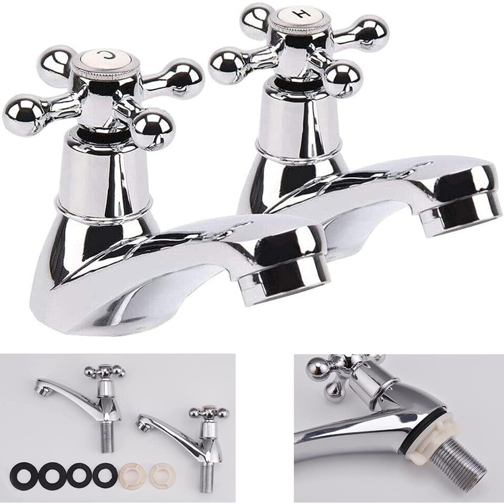 Basin Tap Pair Traditional Bathroom Sink Taps Hot and Cold Water Mixer TapSolid Brass Traditional Double Basin Taps for Kitchen Basin Sink Bathroom