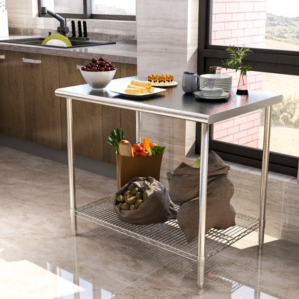 Stainless Steel Commercial Kitchen Food Prep Work Table Bench Top - 90 x 60 x 80 cm