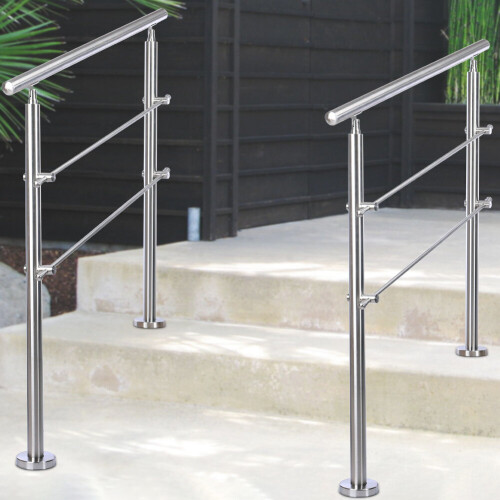 (150cm 2 Cross Bar) Handrail Kit Outdoor Grab Rail Garden Step Support Variable Angle