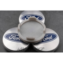 (Silver and Blue 54mm) 4 Ford 54mm Alloy Wheels Centre Caps