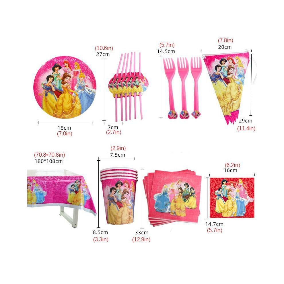 (8Pcs Set) Disney Princess Girls Birthday Party Supplies Set