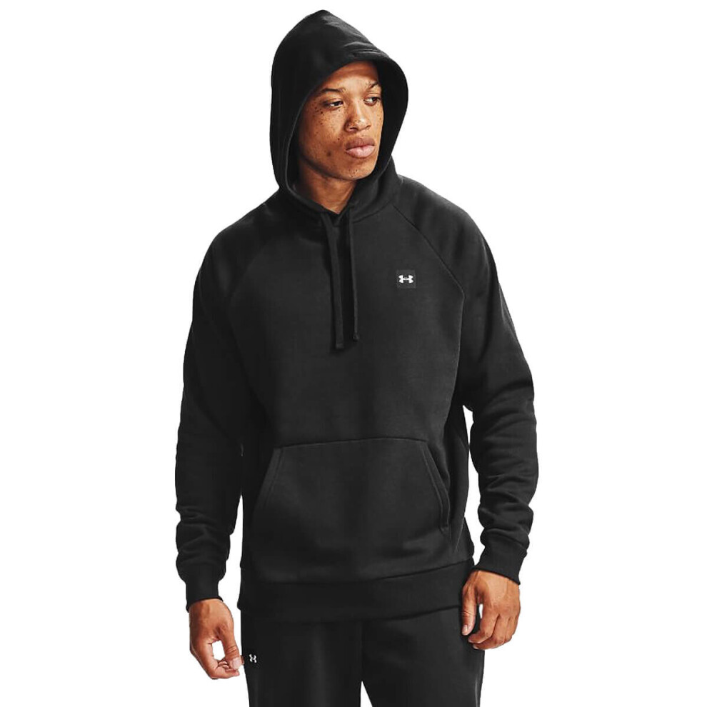 (M, Black/Onyx White) Under Armour Mens 2021 Rival Cotton Blend Raglan Lightweight Fleece Hoody