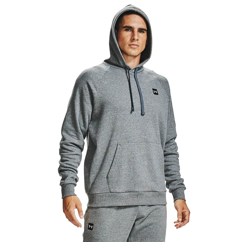 (L, Pitch Grey Light Heather) Under Armour Mens 2021 Rival Cotton Blend Raglan Lightweight Fleece Hoody