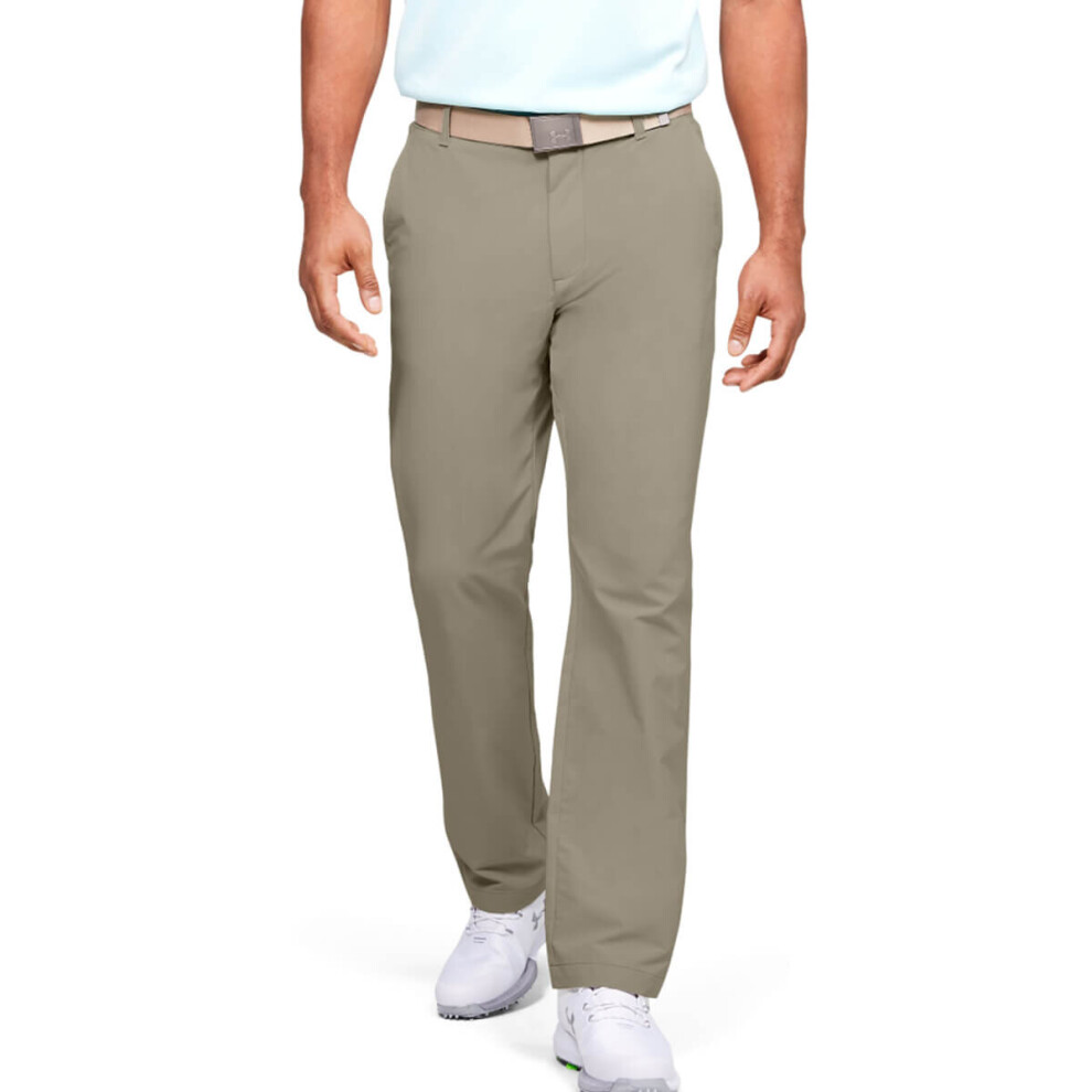 (30/34, Khaki Base) Under Armour Mens 2021 Tech 4-Way Stretch Moisture Wicking Golf Trousers