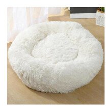 (White, 50cm) Plush Donut Pet Bed For Dogs & Cats | Dog Basket