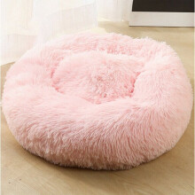 (Light Pink, 40cm) Plush Donut Pet Bed For Dogs & Cats | Dog Basket