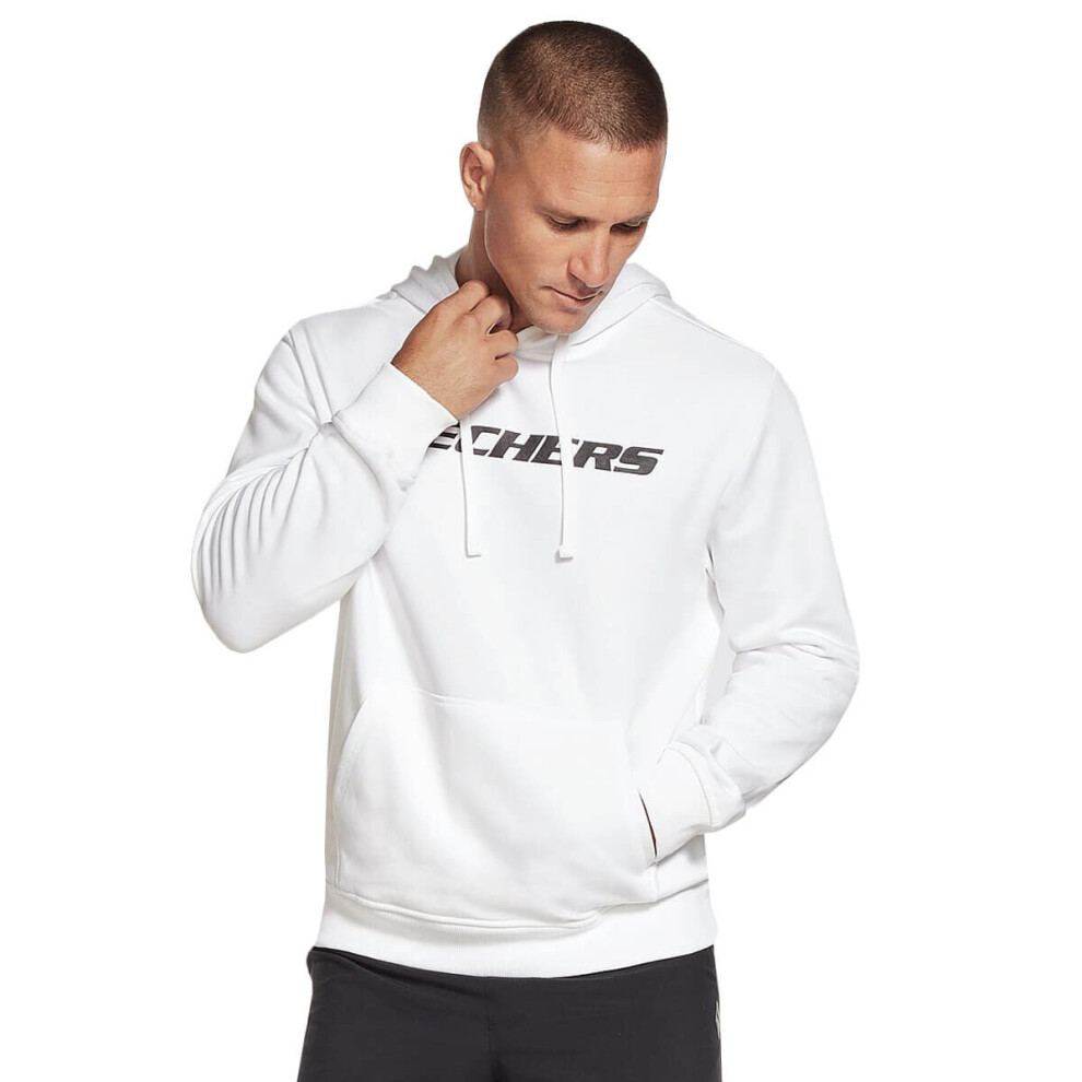 (L, White) Skechers Mens Heritage II Pullover Kangaroo Pocket Comfort Fit Hoody