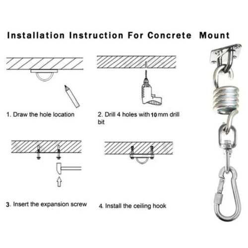 500LB Hammock Spring Swivel Snap Chair Hanging Kit Hook Ceiling Mount 2