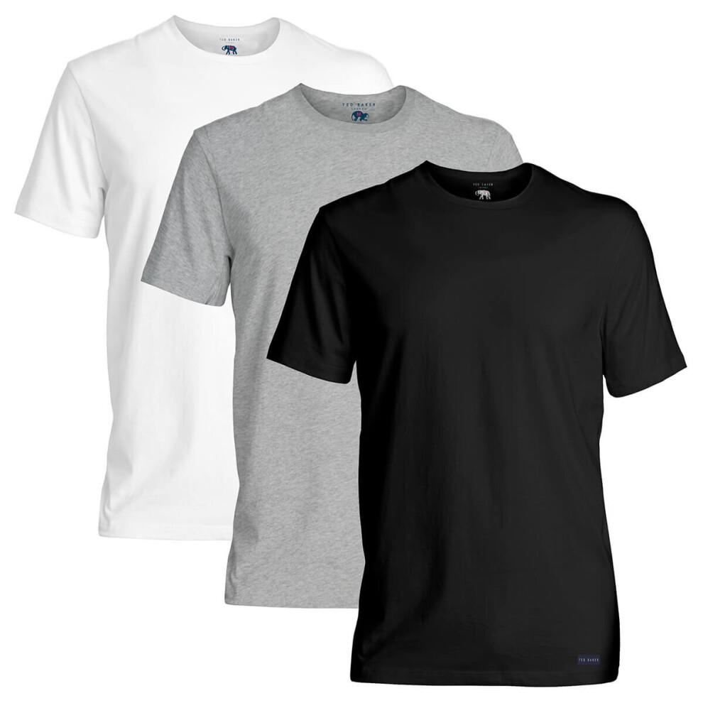 (S, Black/Light Grey/White) Ted Baker Mens 2021 3-Pack Breathable Cotton Stretch Crew Neck T-Shirt