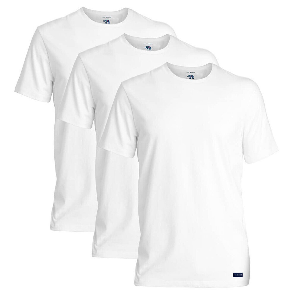 (L, White) Ted Baker Mens 2021 3-Pack Breathable Cotton Stretch Crew Neck T-Shirt