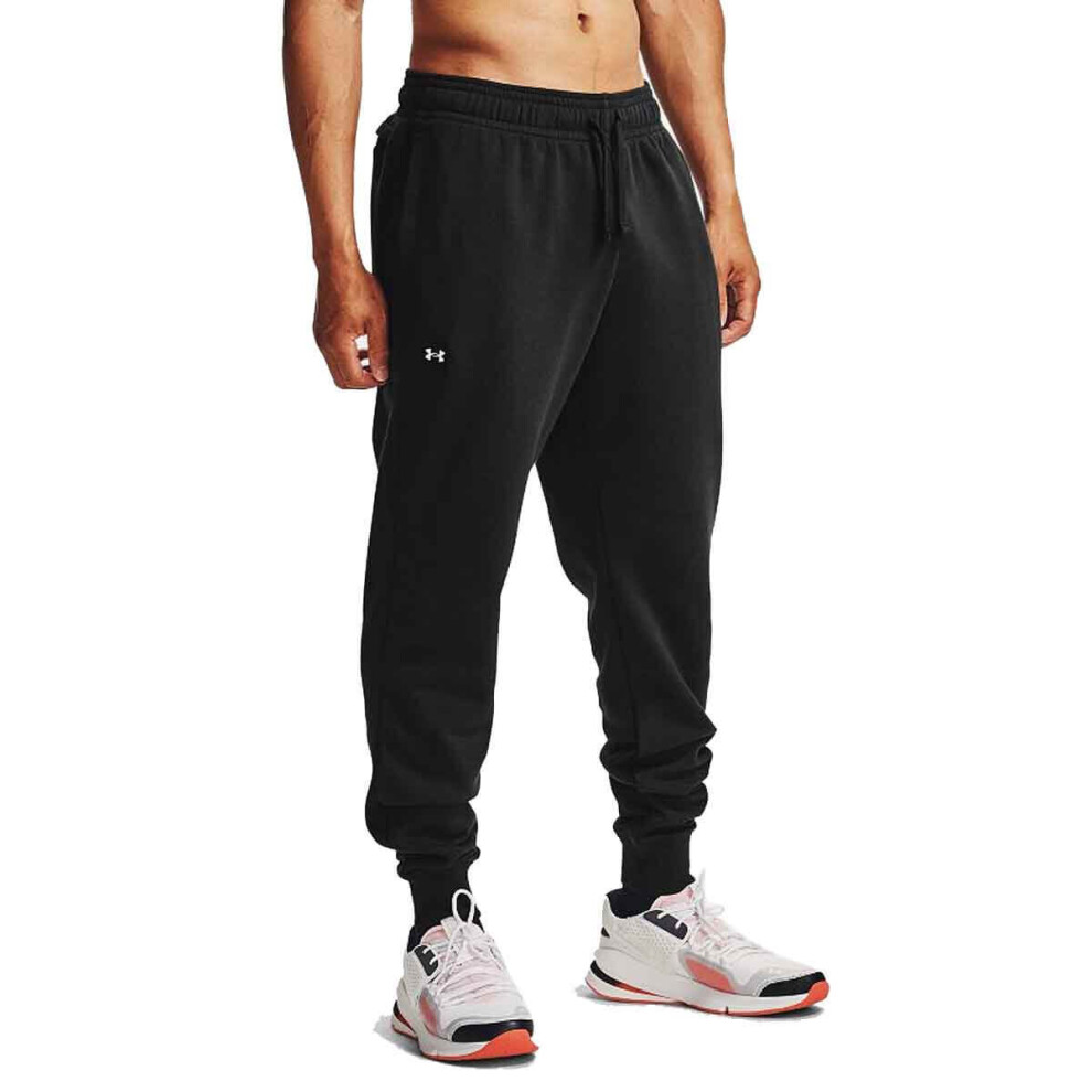 (S, Black/Onyx White) Under Armour Mens 2021 Rival Lightweight Soft Brushed Cotton Fleece Joggers