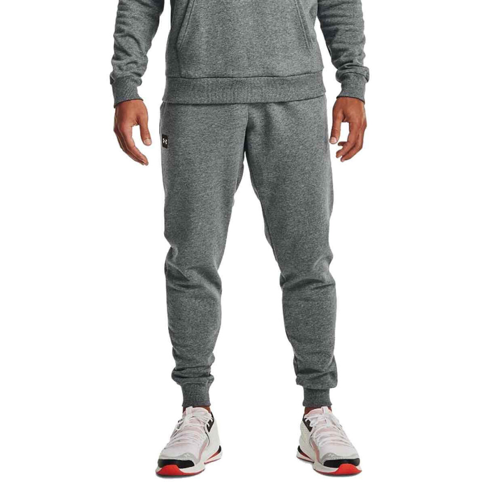 (S, Pitch Grey Light Heather/White) Under Armour Mens 2021 Rival Lightweight Soft Brushed Cotton Fleece Joggers