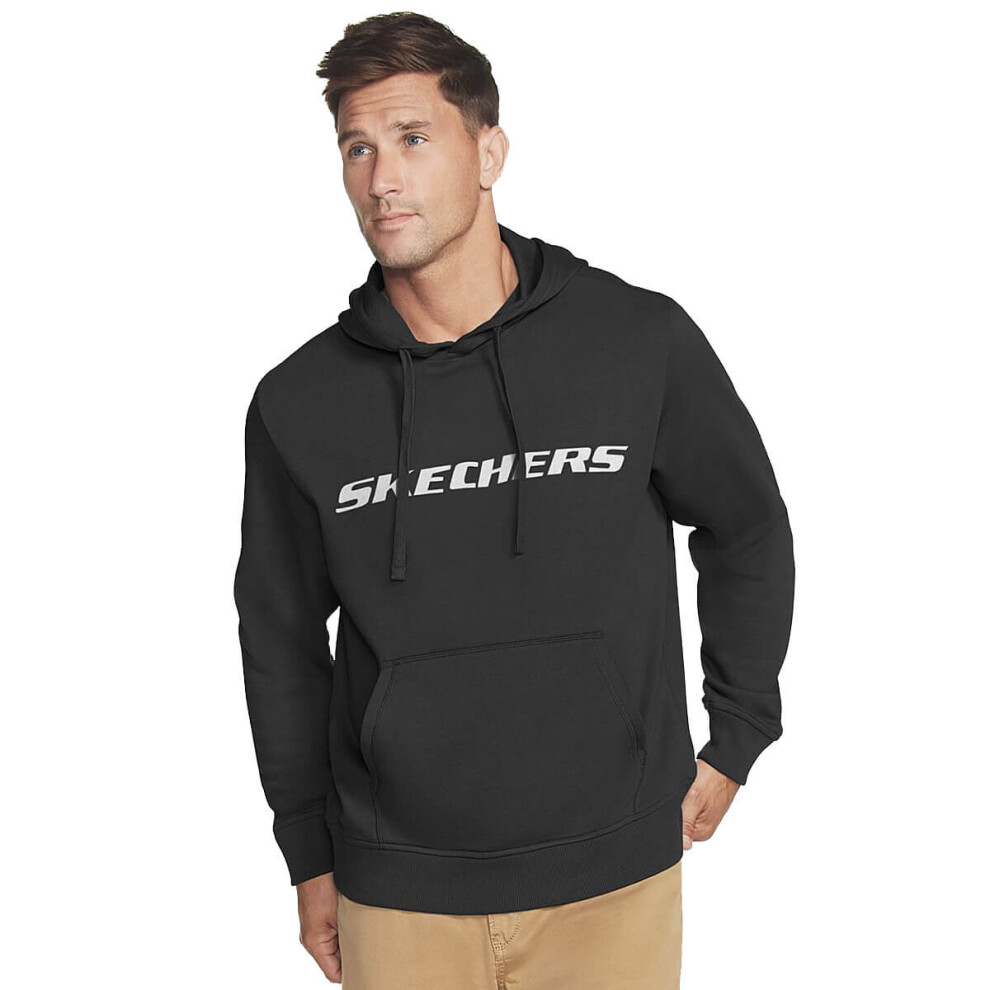 (L, Black) Skechers Mens Heritage II Pullover Kangaroo Pocket Comfort Fit Hoody