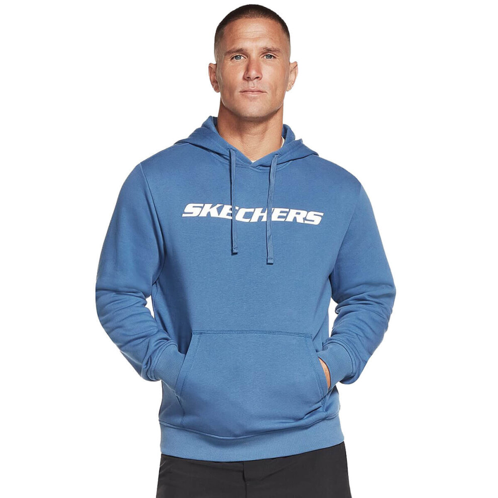 (L, Blue) Skechers Mens Heritage II Pullover Kangaroo Pocket Comfort Fit Hoody