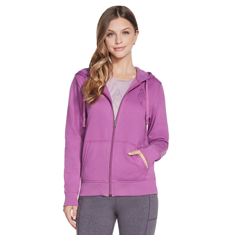 (M, Hyacinth Violet) Skechers Womens Diamond Crown Kangaroo Pocket Drawcord Full Zip Hoody