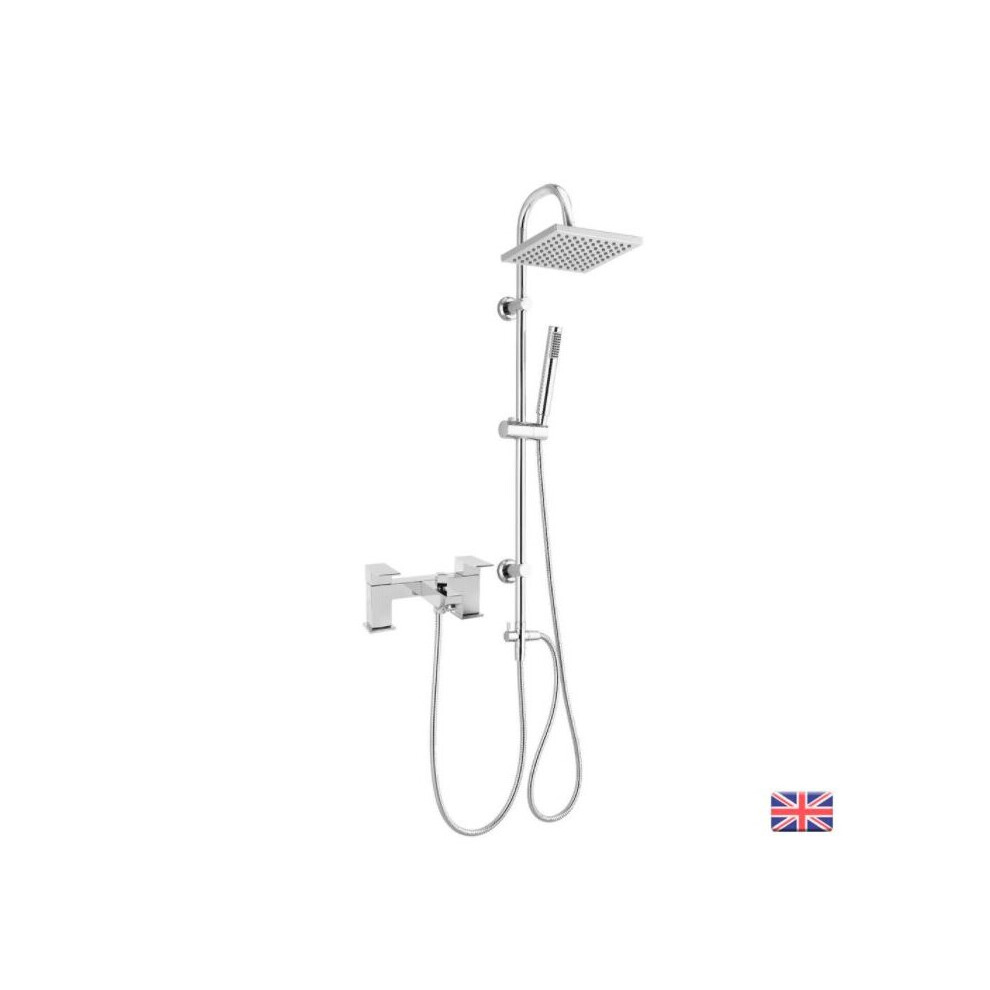 Waterfall Chrome Square 3 Way Rigid Riser Rail Shower Kit Bath Mixer Tap Set Uk 5060651451595