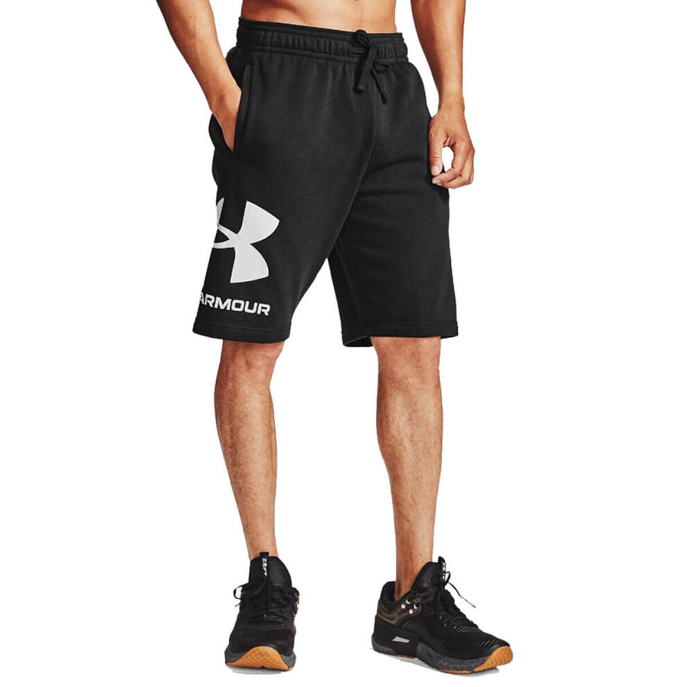 (L, Black/Onyx White) Under Armour Mens 2021 Rival FLC Big Logo Soft Brushed Cotton Fleece Shorts