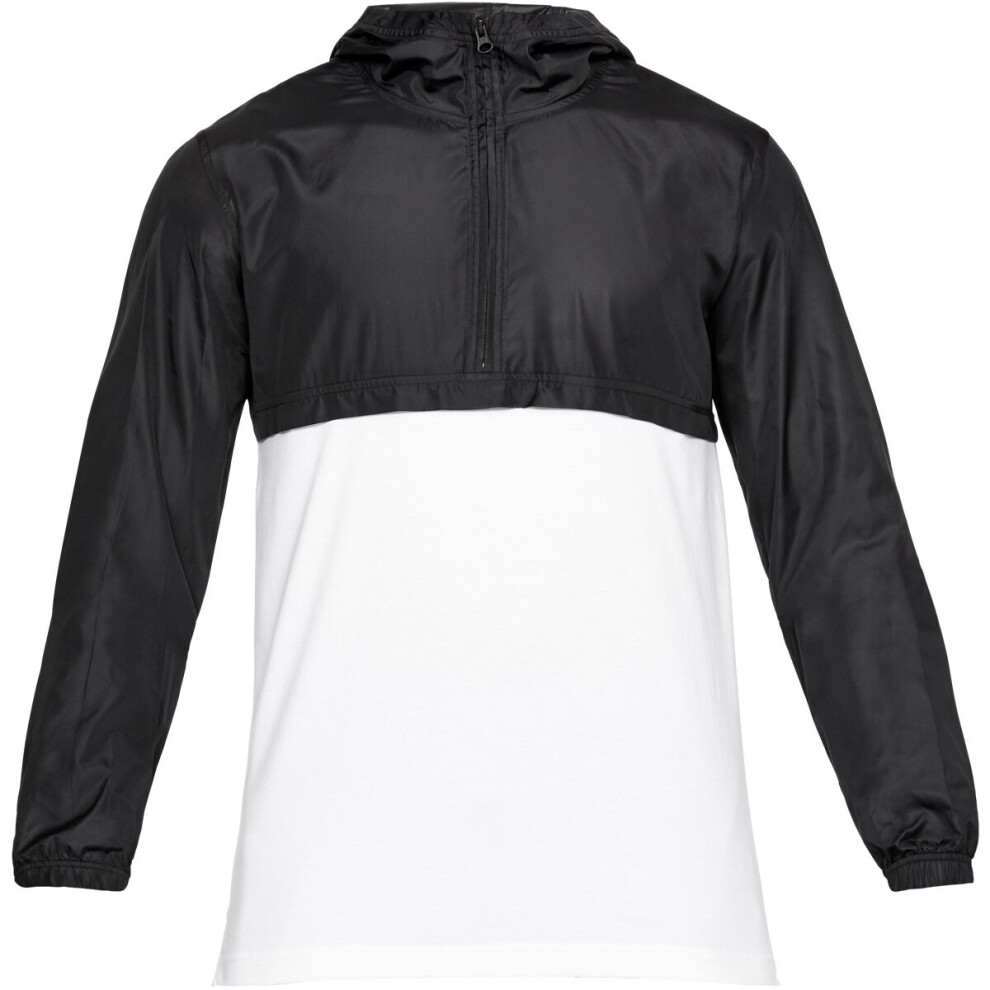 (S, White/Black) Under Armour Mens Wind 1/4 Zip Windproof Anorak Jacket