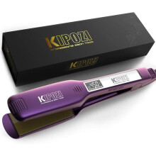 (Purple, UK) Kipozi Professional Hair Straightener Titanium Flat Iron With Digital Lcd Display Dual Voltage Instant Heating Curling Iron