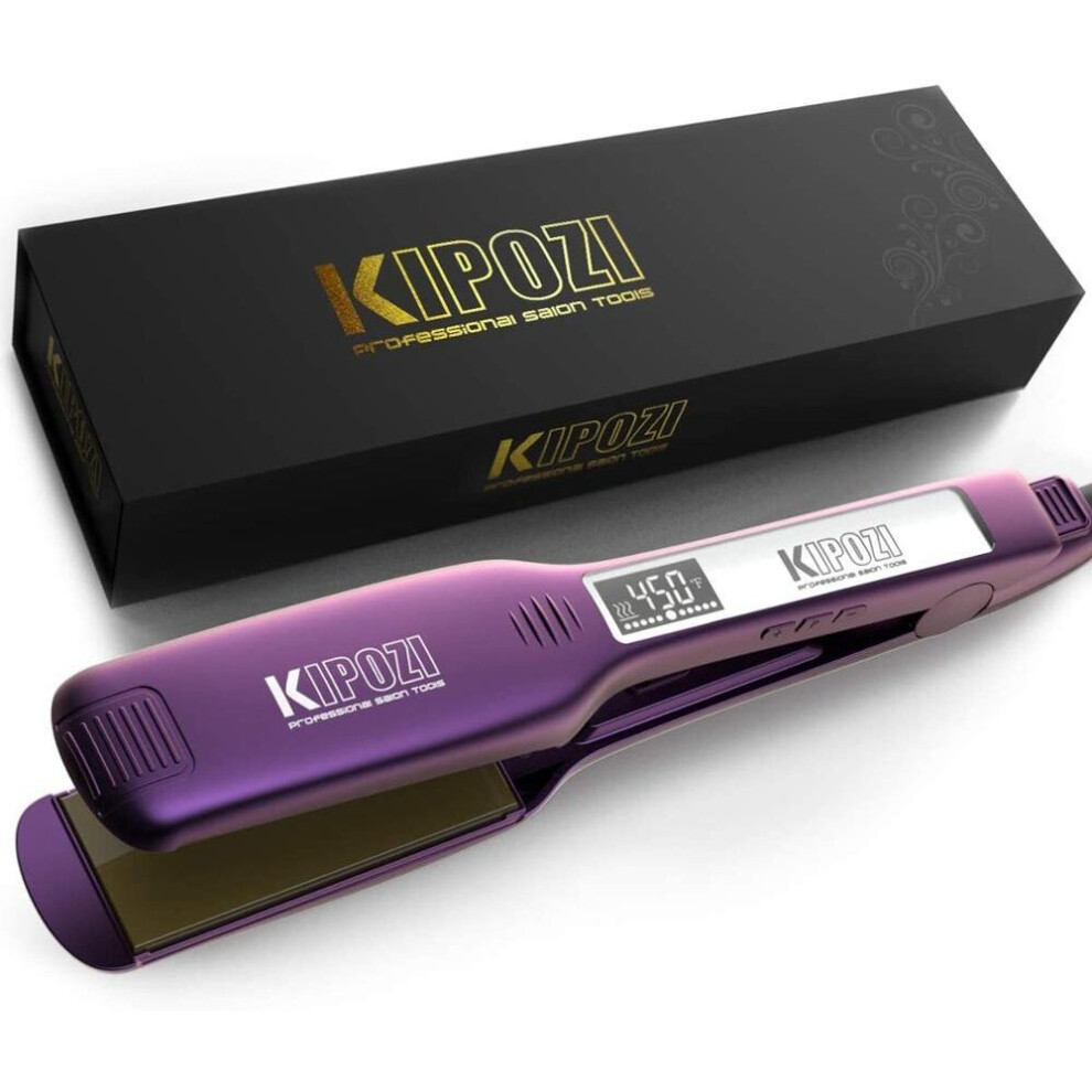 (Purple, UK) Kipozi Professional Hair Straightener Titanium Flat Iron With Digital Lcd Display Dual Voltage Instant Heating Curling Iron