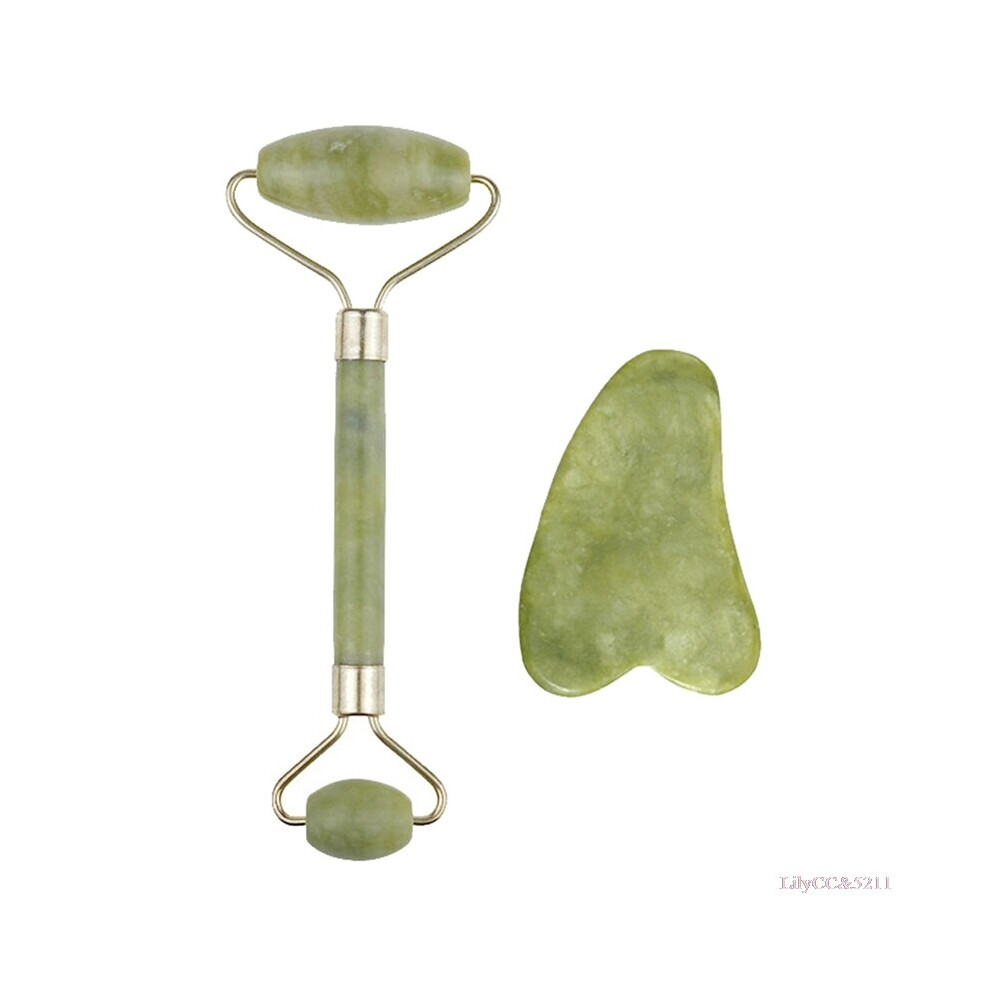 Photos - Massager HKHBJS  2pcs/set Face Massage Roller Gua Sha Scraper Board (Green)