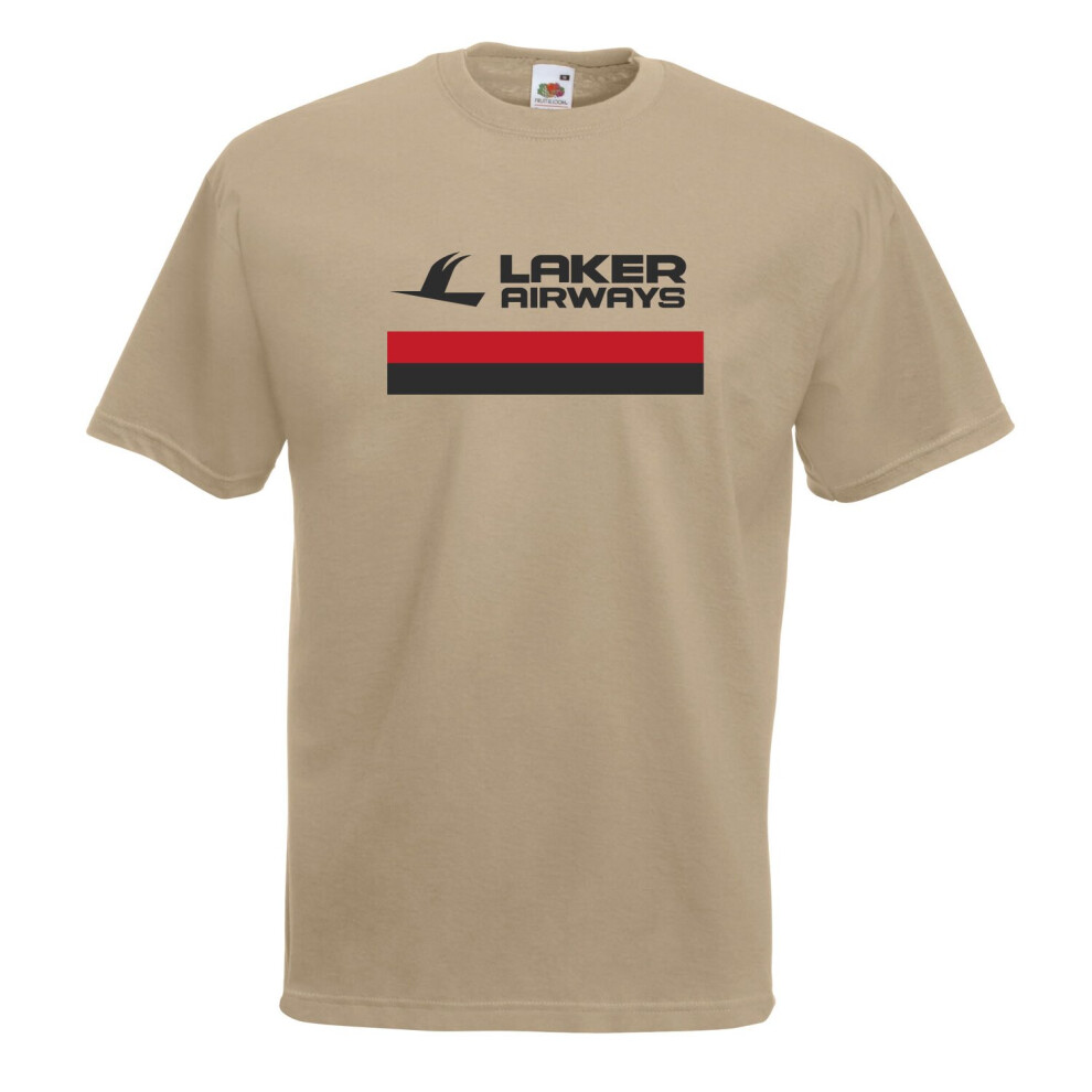 (Khaki, L) Retro Laker Airlines Inspired Graphic High Quality T-Shirt, Tee, Men's, Unisex