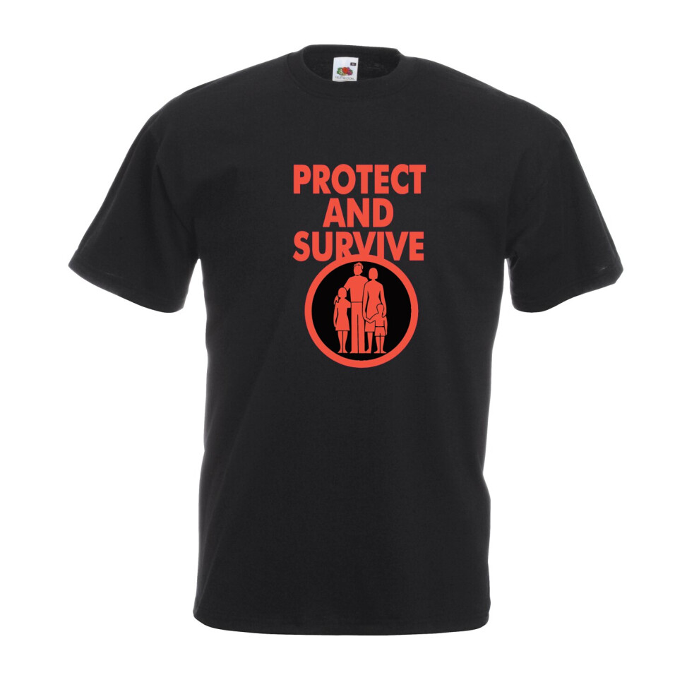 (Black, M) Retro Protect And Survive Cold War Graphic High Quality T-Shirt, Tee, Men's, Unisex
