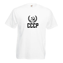 (White, M) Classic Russian CCCP Badge Graphic High Quality T-Shirt, Tee, Men's, Unisex