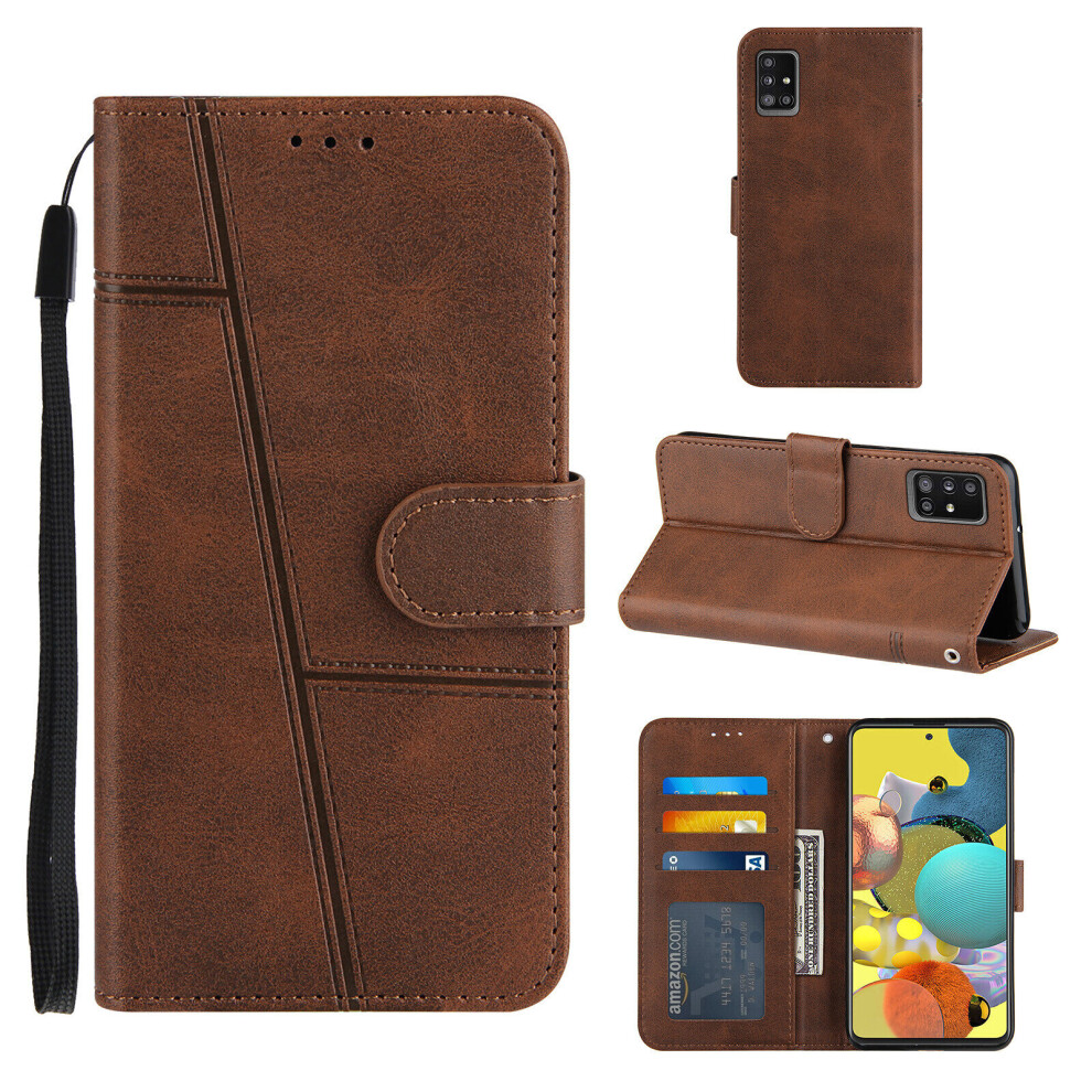 Samsung Galaxy A51 5g Case Cowhide Texture Leather Case with Card Slots Brown