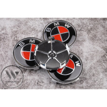 (Black and Red ) Set of 4 BMW alloy wheel centre caps 68mm