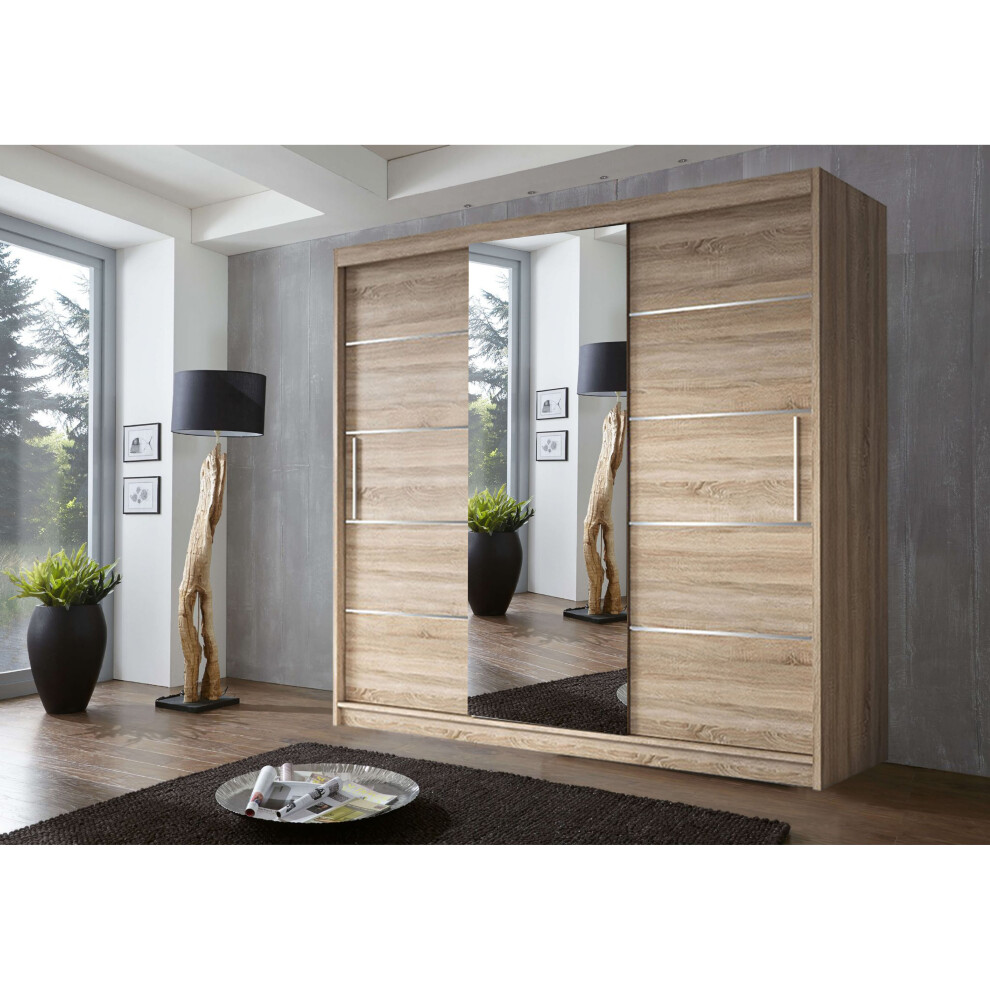 (250 cm, Oak/Sonoma) Oslo Sliding Door Wardrobe In 4 sizes and 4 Colors