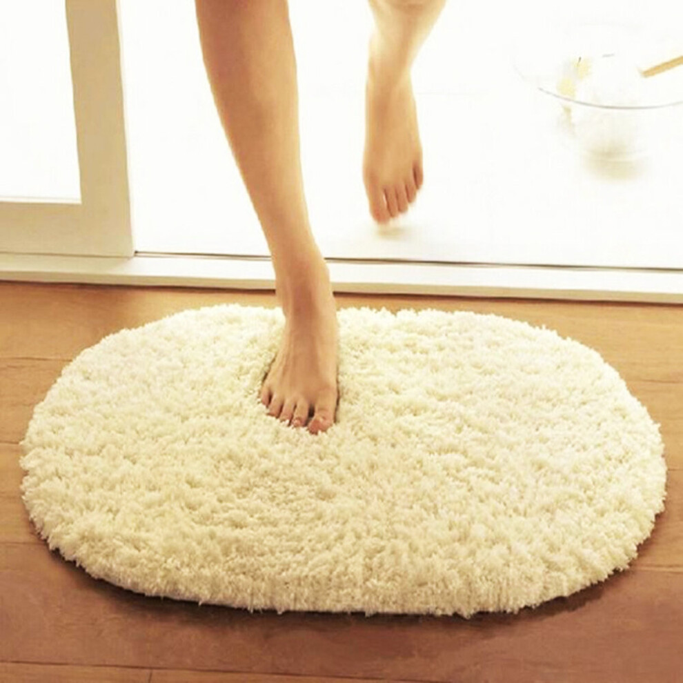 (Watermelon Red, 30*50cm Oval) Solid Color Fluffy Non-Slip Water Pad Carpet Rug