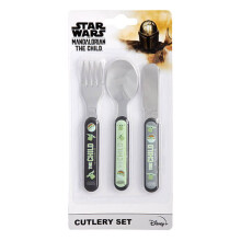 Star Wars The Mandalorian Child Re-usable Childrens 3pc Cutlery Knife Fork Spoon Set, Stainless Steel
