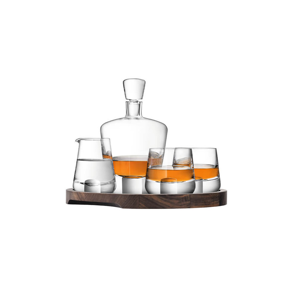 LSA Whisky Cut Connoisseur Set & Walnut/Cork Serving Tray