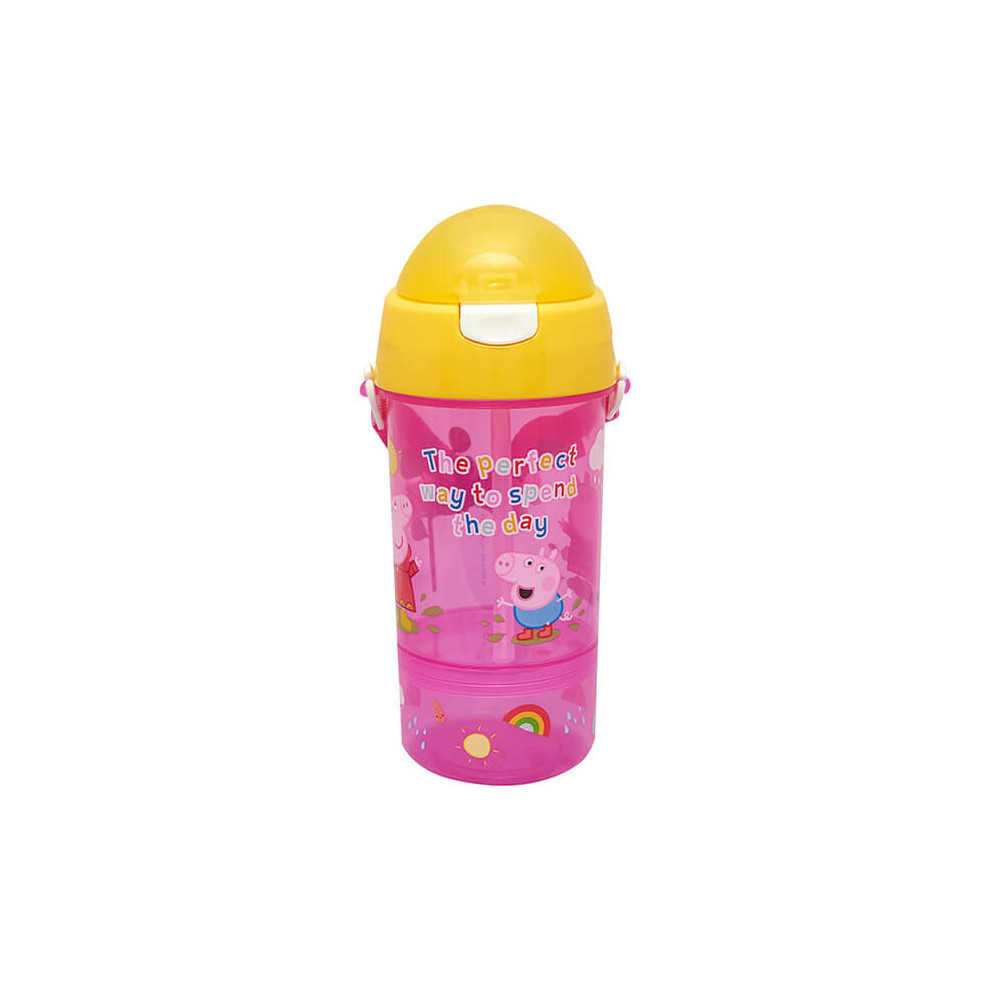 Peppa Pig Reusable Water Bottle with Screw on Snack Cup Base, Re-usable PP Plastic, Pink, 400ml