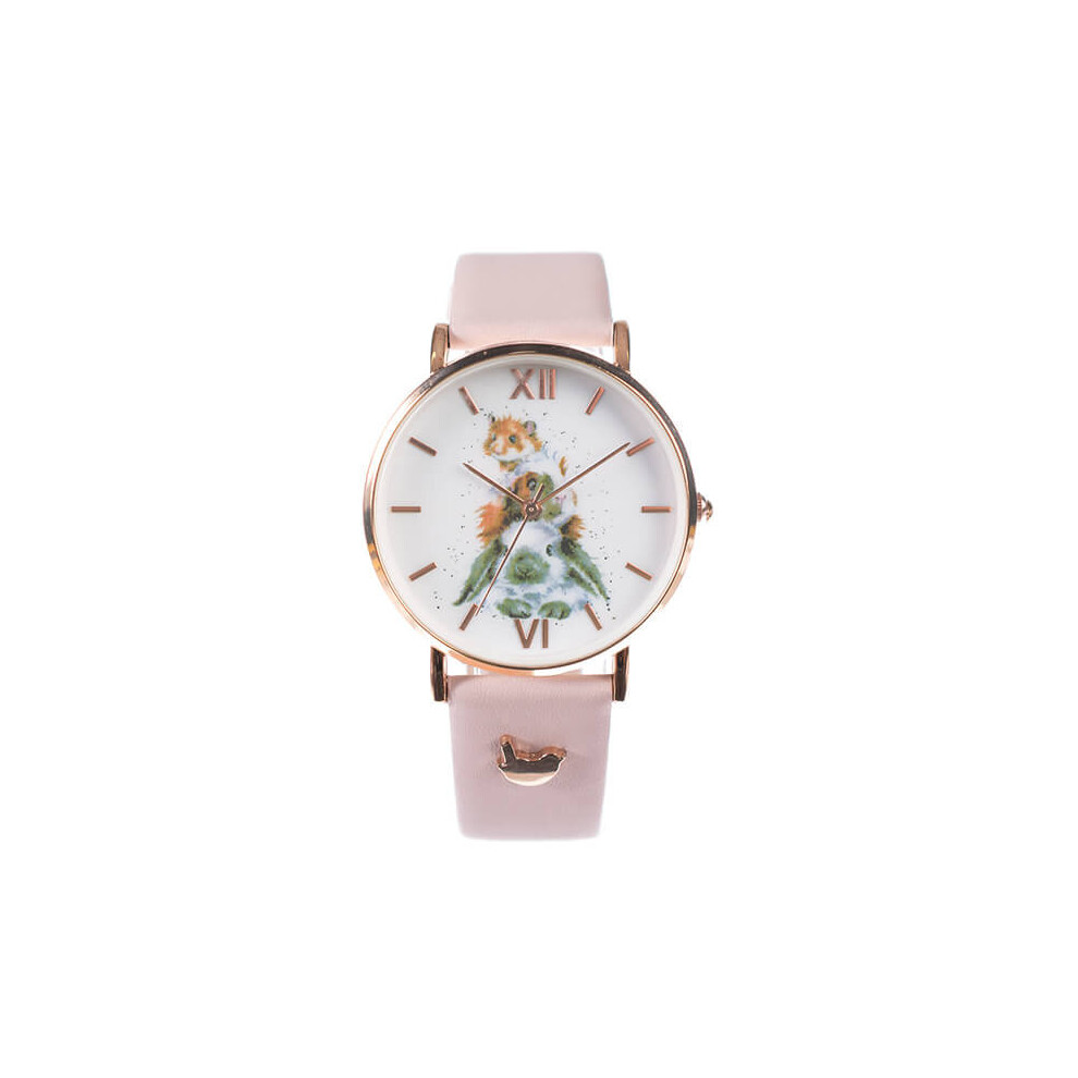 Wrendale Designs Piggy In The Middle Watch Pink Leather Strap