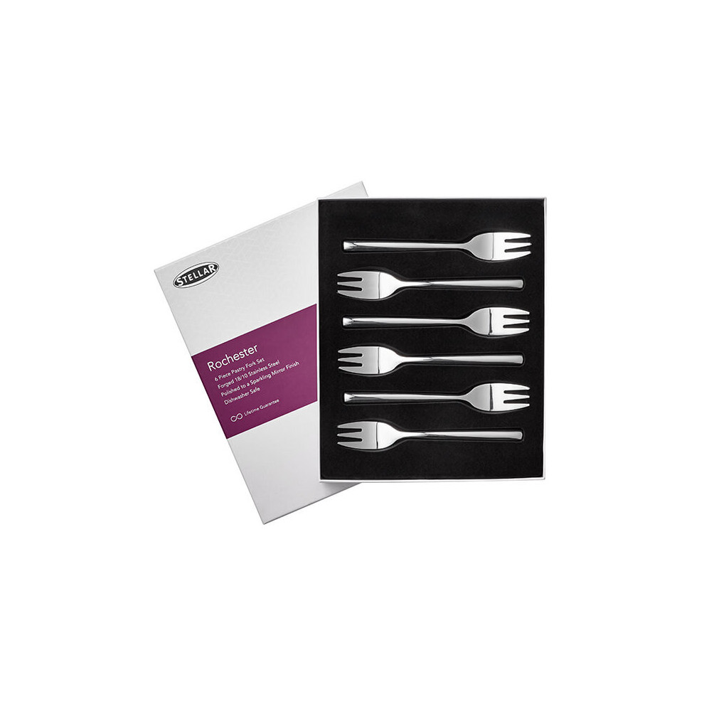 Stellar Rochester Polished Set Of 6 Pastry Forks Gift Box Set