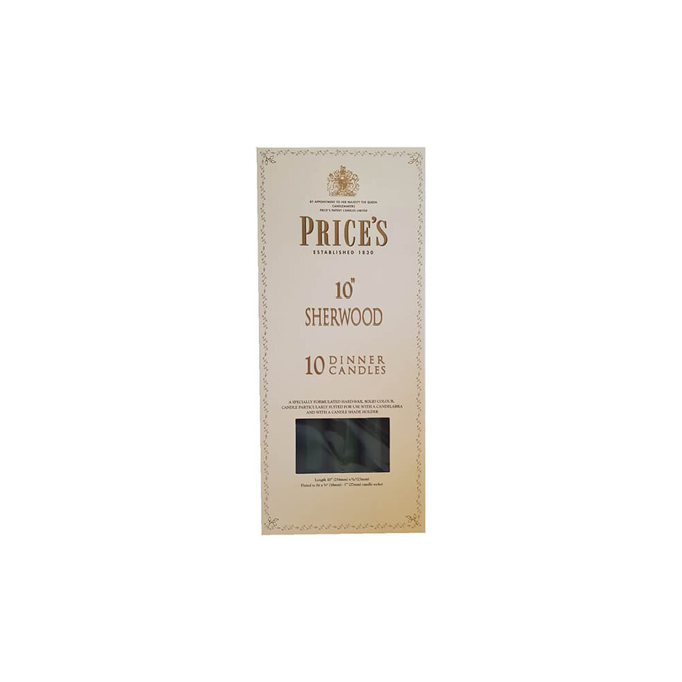 Price's Candles Prices 10" Sherwood Candle Evergreen Pack Of 10