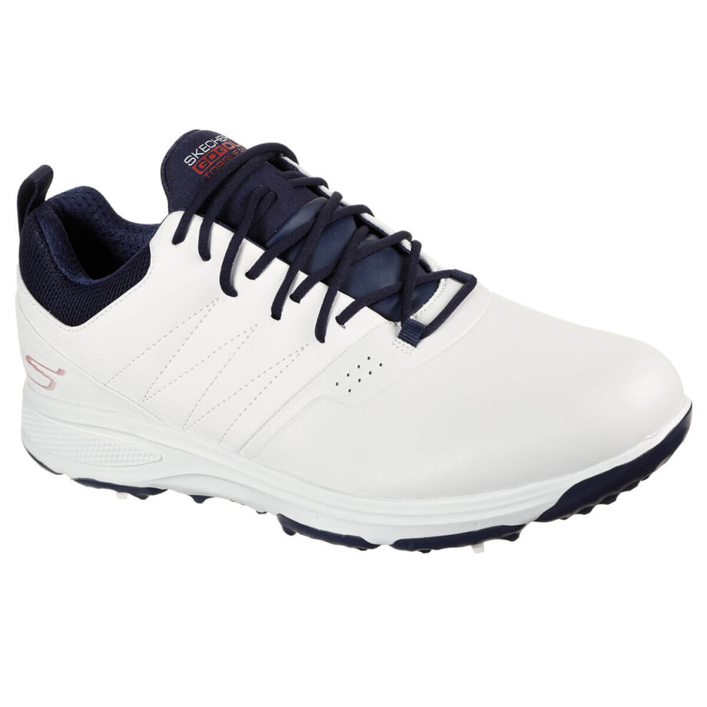 (UK 8.5, White/Navy) Skechers Mens 2021 Torque Pro Cushioned Waterproof Spiked Leather Golf Shoes