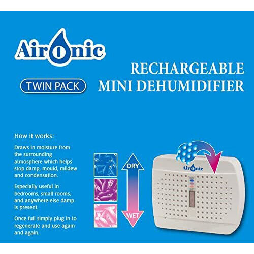 Aironic Rechargeable Twin Pack Mini Dehumidifier with Hooks 1