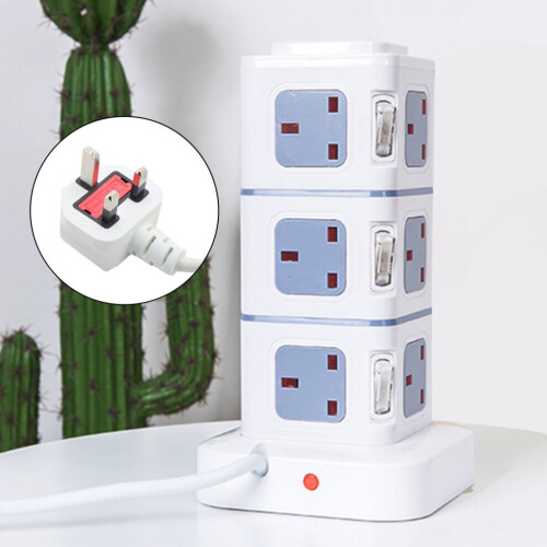 Tower Extension Lead 3M Multi Socket 4 USB Switched Surge Protected