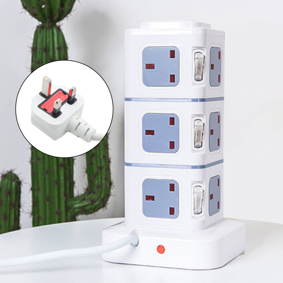 Tower Extension Lead 3M Multi Socket 4 USB Switched Surge Protected
