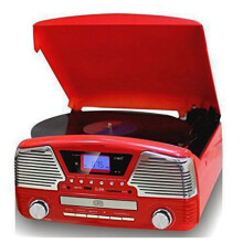 (Red) Retro Fusion Music Centre Vinyl CD MP3 Radio & USB
