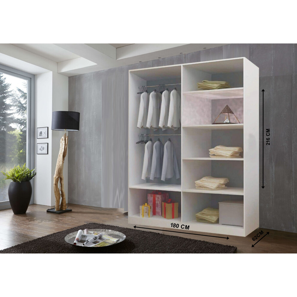 (180 cm, Grey) Lyon 2 and 3 Door Sliding Mirror Wardrobe